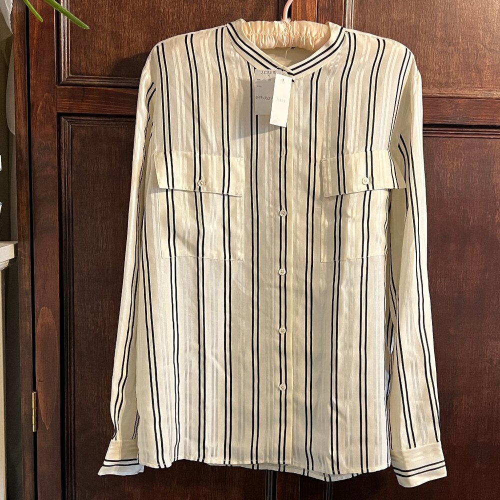 J. Crew Cream and Black Vertical Stripe Button-Down Shirt